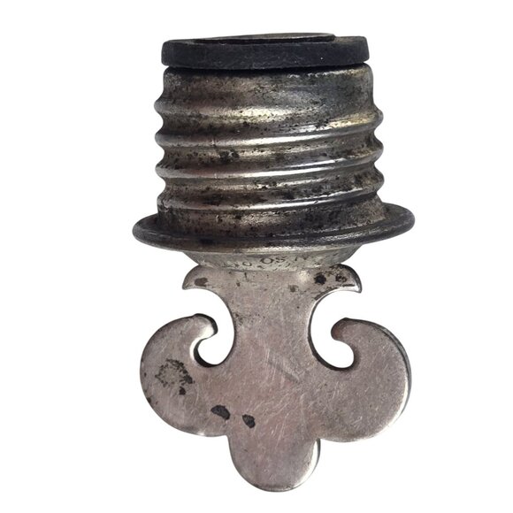 Vintage Fleur De Lis Metal Bottle Stopper Canteen Water Bag Cap Antique Schrader - Picture 13 of 16